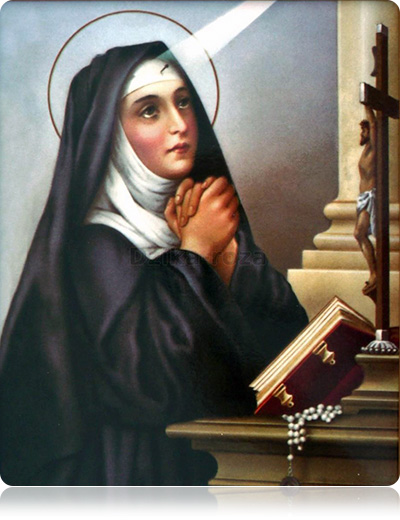 W ikonografii św. Rita jest przedstawiana
w stroju zakonnym – w czarnym habicie
i w białym welonie – z cierniem na czole.
Jej atrybutami są dwoje dzieci, krucyfiks, 
owoc figowy, pszczoły, róża.